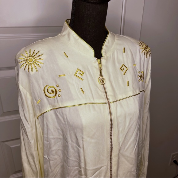 Vintage Funky Popovitch Ivory Zip-Up Jacket with Metallic Gold Sun Embroidery - Picture 4 of 9